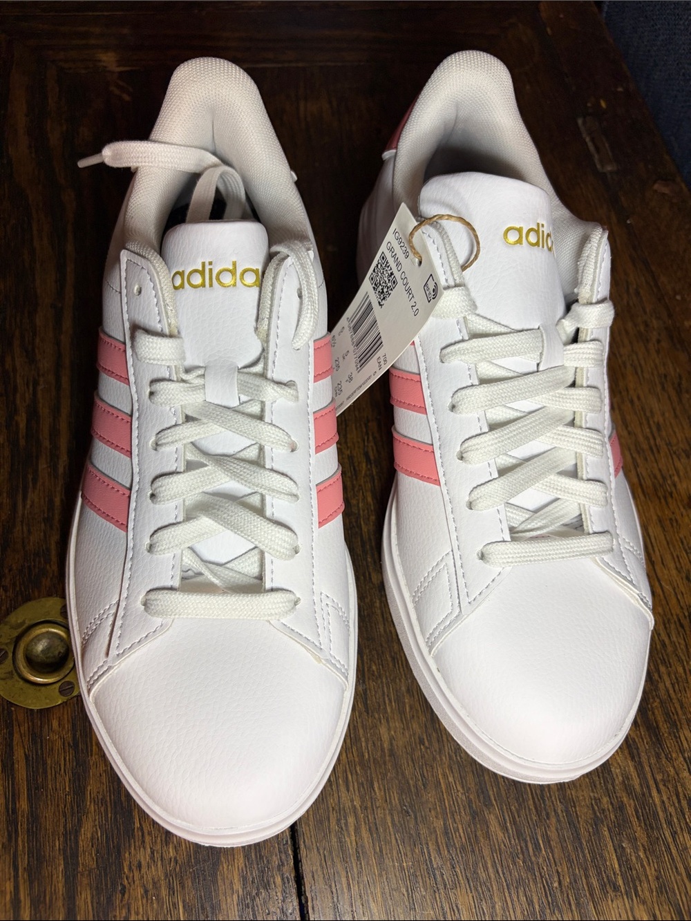 adidas White Sneakers with Pink Three-Stripes